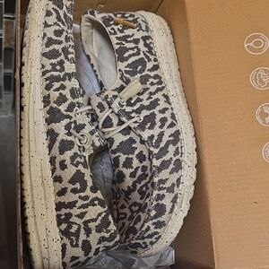Hey Dude Women's Black and Cream Leopard Sneakers